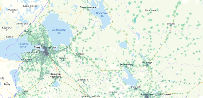 Зона покрытия МТС на карте Серпухов 